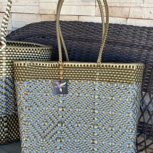 Elegant Woven Tote Bag - Gold and Gray